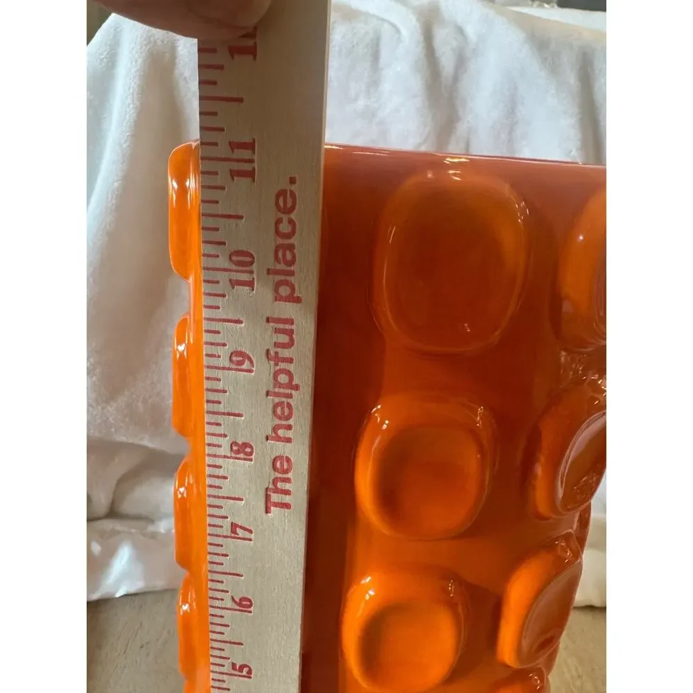 Retro Orange Bubble Studded Ceramic Vase 11” Pop Art Summerween Fall Halloween